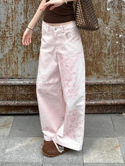 Cyflymder Vintage Print Y2K Pink Pant Women Streetwear Loose High Waist Retro Trousers American Casual Harajuku Hip Hop Bf Pants New