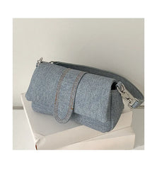 Cyflymder Fashion Women Simple Denim Solid Shoulder Bags Vintage Office Lady Elegant Handbags Casual All Match Underarm Bag Y2k Aesthetic