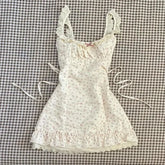 Cyflymder Woman Dress Floral Printed Ruffles Patchwork Bow Lace Square Collar Sleeveless Slim Backless Sweet Mini Dresses Ladies