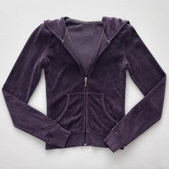 Cyflymder Dark Purple Velvet Zip‑Up Hoodie Jacket Long Sleeve Kangaroo Pocket Y2K Casual Slim Fit Hooded Sweatshirt Women Fall Outerwear