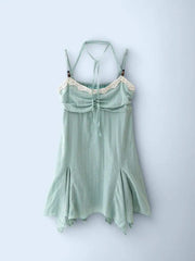 Cyflymder Lace Patchwork Neck Hanging Versatile Slimming Camisole Dresses