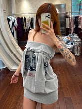 Cyflymder Basic Casuals Letter Print Dress Women Autumn Slash Neck Full Sleeve Chic Trend Elastic Streetwear Daily Mini Bodycon