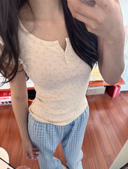 Cyflymder Sweet Blue Plaid Straight Pants Women Summer Chic Drawstring Low Waist Trousers Female Preppy Style Cozy Cotton Long Pant Y2K