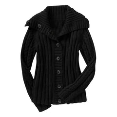 Cyflymder Vintage Gothic Dark Academia Cable Ribbed Knit Cardigan Women Fold‑over Collar Button Front Sweater Coat Fall Winter Outer