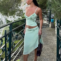 Cyflymder Vacation Long Skirt 2 Piece Summer Sexy Lace Up Halter Top Irregular Skirt Set Fashion Women New Dress Sets Outfits