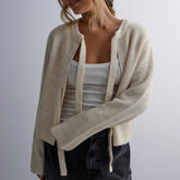 Cyflymder Tie Front Cropped Cardigan Sweaters for Women Crew Neck Long Sleeve Knit Bow Tie Trendy Sweater Tops Winter Fall Streetwear