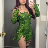 Cyflymder Womens Halloween Forest Fairy Elf Cosplay Dress Up Costume Sequin Dress Outfits Halloween Fancy Dress with Gloves