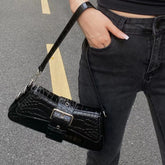 Cyflymder Fashion PU Leather Commuting Totes Bag for Women Alligator Pattern Armpit Handbag Female Small Underarm Messenger Clutch Purse 