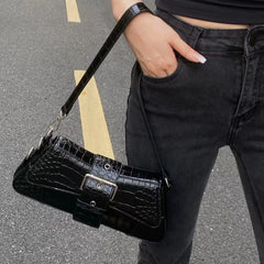 Cyflymder Fashion PU Leather Commuting Totes Bag for Women Alligator Pattern Armpit Handbag Female Small Underarm Messenger Clutch Purse 