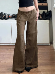 Cyflymder Brown Wide Leg Women's Jeans Y2K Grunge Style Low Rise Baggy Denim Pants Vintage Retro Casual Streetwear Korean Fashion Trousers