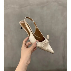 Cyflymder Summer's new sexy pointed-toe silk satin high heels, brand design bow elegant slim sandals, women's shoes, large size