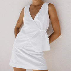 Cyflymder Mini Skirt Sets Women 2 Piece Outfits Y2k Sleeveless V-neck Lace-up Tank Top and Low Waist A-line Skirt Streetwear