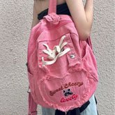 Cyflymder Cute Pink Denim Women Backpacks Large capacity shoulder Bags Girls School Bags Embroidered letters daypacks Travel Jean Bagpack