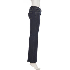 Cyflymder Dark Blue Low-Rise Slim-Fit Flare Jean Y2k Aesthetic 2000s Denim Trousers Chic Sexy Pant Casual Outfit Grunge Fairycore