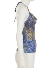 Cyflymder Vintage Printed Backless Halter Top Sexy Slim Deep V-Neck Sleeveless Tank Tops Women Summer Fashion Streetwear Lady