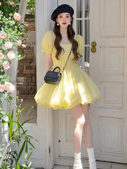 Cyflymder Woman Dress Square Collar Puff Short Sleeve Ruffles 2025 Summer Fashion Elegant Mini Dresses Sweet Female Casual