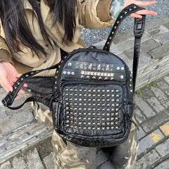 Cyflymder Dark Punk Studded Backpack Women Large Capacity Leather Daypack Ladies Hot Girl Harajuku Y2K Vintage Everyday Mochilas Mujer New
