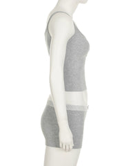 Cyflymder Basic Solid Shorts Sets Women Casual Slim 2 Piece Sets Slash Neck Folds Camis Tops Lace Trim Low-Waisted Shorts