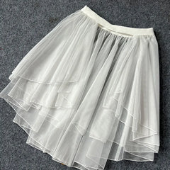 Cyflymder Double Layered Waist Curtain Sheer Asymmetrical Mesh Cover up Skirt Women Summer Sweet Lolita JSK Kwaii Skirts
