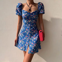 Cyflymder Female Dresses Women'S Skirt V Neck Fashionable Bubble Sleeve Floral Shorts Dress Party Dresses With Printing Vestidos Femenino