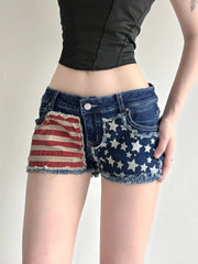 Cyflymder Asymmetrical Print Retro Denim Shorts Distressed y2k Low Rise Skinny Hot Sexy Denim Shorts Summer Streetwear Chic Shorts