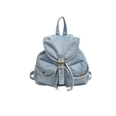 Cyflymder Korean denim backpack female new large capacity multi-pocket bucket bag student commuting travel bagpack drawstring rucksack sac
