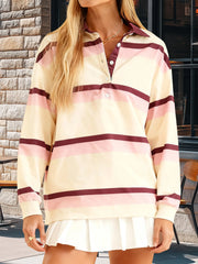 Cyflymder Women s Autumn Casual Stripe Tops Long Sleeve Turn Down Collar Button Up T-shirt