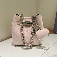 Cyflymder Hot Girl Sweet Heart Pendant Handbag Women Daily Casual Versatile Shoulder Bag Ladies Korean Style Chain Composite Bucket Bag