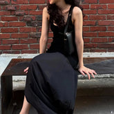 Cyflymder Summer Slim Square Neck Solid Long Dress Women Sleeveless Vest Dress Y2k Streetwear Casual Outfits All Match Clothes