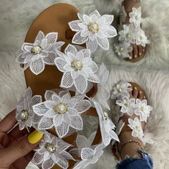 Cyflymder Summer Women New Flat Sandals Fashion Pearl Decorate Sandals Women Casual Outdoors Trend Shoes