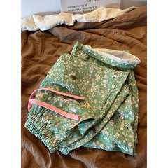 Cyflymder Puppy Floral Pajama Pants Women's Summer Green Loose Casual Straight Comfortable Skin-friendly Home Trousers