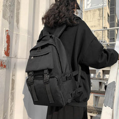 Cyflymder Oxford Harajuku Unisex Backpack Simple Black Large Capacity Women Waterproof Travel Bagpack Solid Student Schoolbag Back Pack