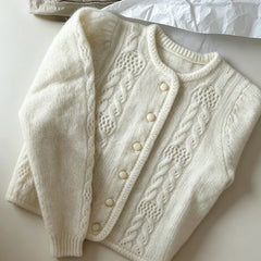 Cyflymder Women's White Cable Knit Cardigan Long Sleeve Cropped Open Knit Sweater Casual Knit Outerwear Stylish Autumn/Winter Piece