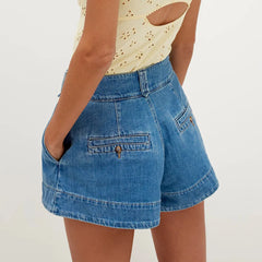 Cyflymder Summer New Women's Casual Loose High Waist Pocket Washing Denim Shorts Women