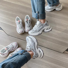 Cyflymder Summer New Women's Sneakers Versatile Casual Shoes Lightweight Soft Bottom Thick Base Mesh Face Ins Trendy Shoes