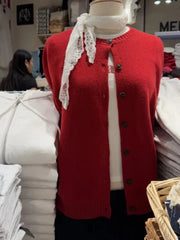 Cyflymder Christmas Red Knitted Sweater Cardigan Autumn Round Neck Single Breasted Cotton Knitwear Casual Vintage Chic Y2K Sweaters Coat