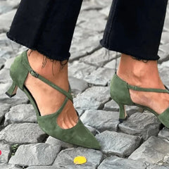 Cyflymder New High Heels for Spring and Summer , Size 40-43 Large, Pointed Suede Cross Buckle with Hollow Sandals Womens Shoes