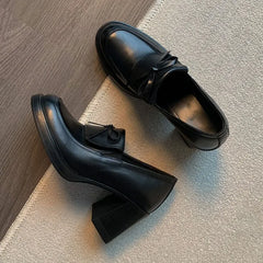 Cyflymder 8CM Silent High Heel Thick Sole Loafers Women's British Style Mary Jane Single Shoes Vintage Small Leather Shoes Women,34-40