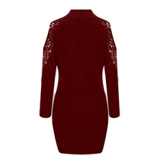 Cyflymder Women Luxury Mini Dress Hollow Out Long Sleeve Rhinestone Bodycon Party Dress Elegant Half High Collar Sexy Formal Prom Dress