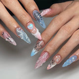 Cyflymder 24pcs sweet cool y2k style ballet false nails with glue acrylic press on nails coffin almond full cover fake nails stick on nail