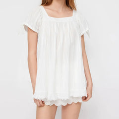 Cyflymder Women Puff Sleeve Short Babydoll Tops Square Neck Flowy Mini Dress Floral Ruffle A Line Summer Shirts Sundress