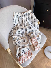 Cyflymder Ethnic Floral Embroidery Wide Leg Pants for Women Casual High Waist Linen Cotton Pant Summer Boho Beach Trousers