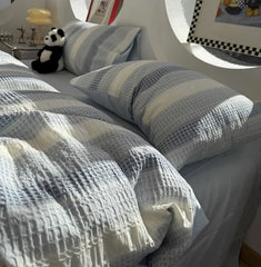 Cyflymder Nordic simple blue pink stripe bedding set single double,twin full queen king cotton home textile sheet pillow case quilt cover