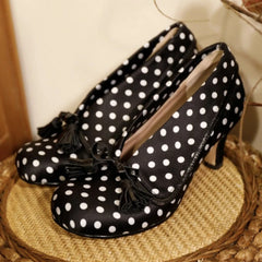 Cyflymder Bow Tassel Decoration Chunky Heel Women Pumps Fashion Polka Dot Elegant High Heels for Ladies Spring Party Designer Shoes