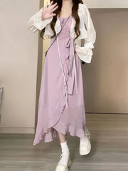 Cyflymder Summer Party Dresses for Women Backless V-neck Sling Ruffled Temperament Sexy Fashion Suspender Simple Elegant New in Dress