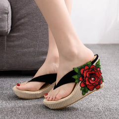 Cyflymder Big Size Flower Shoes Woman Slippers For Swimming Pool Rubber Flip Flops On A Wedge Beach Hawaiian Floral Scandals Slides
