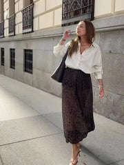 Cyflymder Leopard Print Loose Translucent Lantern Pants Autumn New Elastic Waist Wide Leg Long Straight Pants Vintage Women Trousers