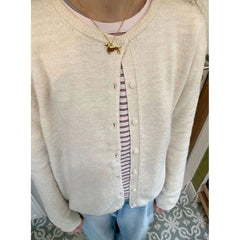 Cyflymder Women O‑Beige Crew Neck Knit Cardigan Long Sleeve Button Down Cropped Sweater Coat Casual Soft Knitted Daily Outerwear