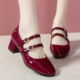 Cyflymder Elegant Women's Chunky Heels Mary Jane Shoes Square Toe Double Ankle Strap Pumps for Women Patent Leather High Heels Party Shoes