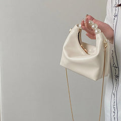 Cyflymder Pearl Handle Women Small Clutch Handbags Fashion Chain Female Shoulder Crossbody Bag Solid Color Ladies Hobos Tote Purse Bags